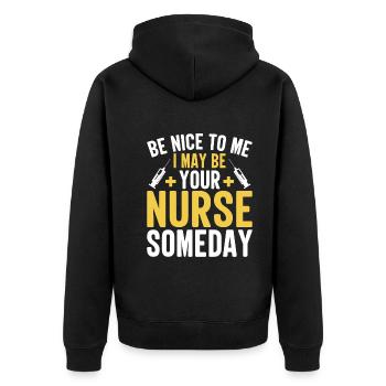 Be nice to me maybe one day I will be - Unisex Premium Organic Zip Hoodie - black - Back - Nico (187cm)