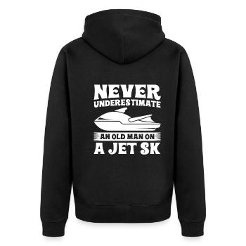 Never underestimate an old man on a jet ski - Unisex Premium Organic Zip Hoodie - black - Back - Nico (187cm)