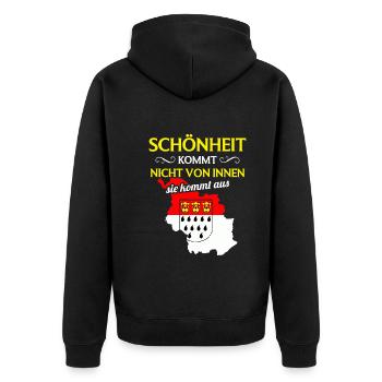 Kölner Wappen Rheinland Domstadt Heimat Köln - Unisex Premium Bio Zip Hoodie - Schwarz - Hinten - Nico (187cm)