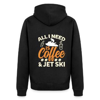 Alles Was Ich Brauche Ist Kaffee Und Jetski - Unisex Premium Bio Zip Hoodie - Schwarz - Hinten - Nico (187cm)