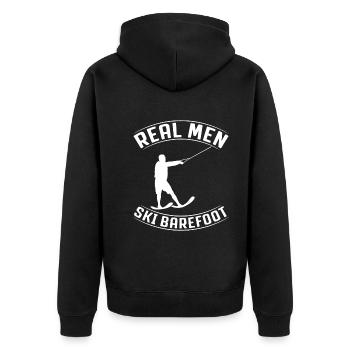Echte Männer Fahren Barfuß - Wasserski - Unisex Premium Bio Zip Hoodie - Schwarz - Hinten - Nico (187cm)