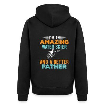 Ich Bin Ein Hervorragender Wasserskifahrer - Unisex Premium Bio Zip Hoodie - Schwarz - Hinten - Nico (187cm)