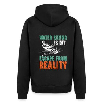 Waterskiing is my escape from reality - Unisex Premium Organic Zip Hoodie - black - Back - Nico (187cm)