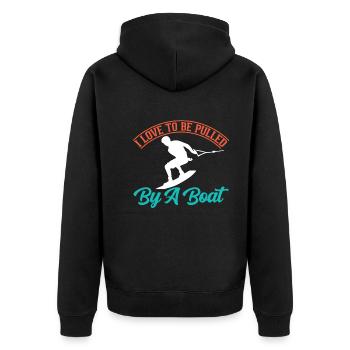 Ich Liebe Es Von Einem Boot Gezogen Zu Werden - Unisex Premium Bio Zip Hoodie - Schwarz - Hinten - Nico (187cm)