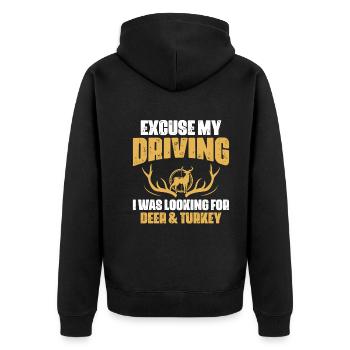 Entschuldige Mein Fahren Ich Sucht Nach Hirsch - Unisex Premium Bio Zip Hoodie - Schwarz - Hinten - Nico (187cm)