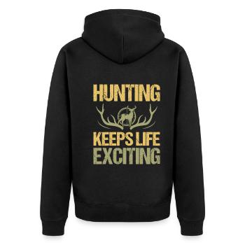 Hunting keeps life exciting - Unisex Premium Organic Zip Hoodie - black - Back - Nico (187cm)