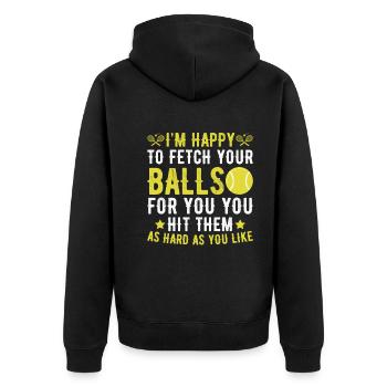 Ich Freue Mich Ihre Bälle Für Sie Zu Holen - Unisex Premium Bio Zip Hoodie - Schwarz - Hinten - Nico (187cm)