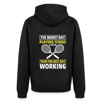 Der Schlechteste Tag Beim Tennisspielen Ist Besser - Unisex Premium Bio Zip Hoodie - Schwarz - Hinten - Nico (187cm)