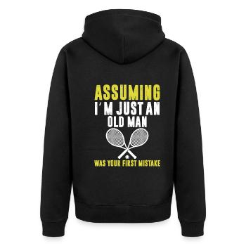 Angenommen Ich Bin Nur Ein Alter Mann - Tennis - Unisex Premium Bio Zip Hoodie - Schwarz - Hinten - Nico (187cm)