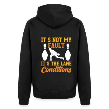 Es Liegt Nicht An Mir Sondern An Der Bahn - Unisex Premium Bio Zip Hoodie - Schwarz - Hinten - Nico (187cm)