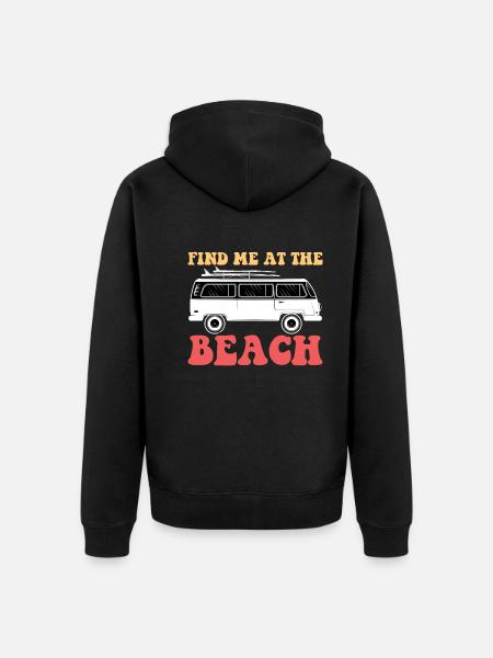 Możesz mnie znaleźć na plaży - Surfer - Ekologiczna rozpinana bluza z kapturem Premium unisex - czarny