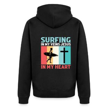 Surfer dans mes veines Jésus dans mon cœur Surfer - Veste à capuche bio Premium Unisexe - noir - Dos - Nico (187cm)