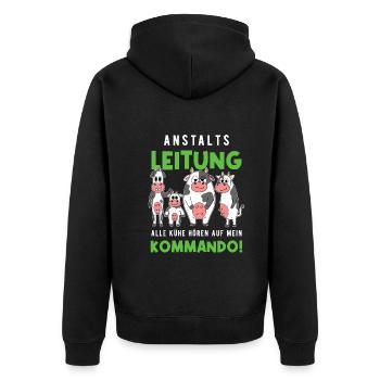 Anstaltsleitung Alle Kühe Hören Auf Mein Kommando - Unisex Premium Bio Zip Hoodie - Schwarz - Hinten - Nico (187cm)