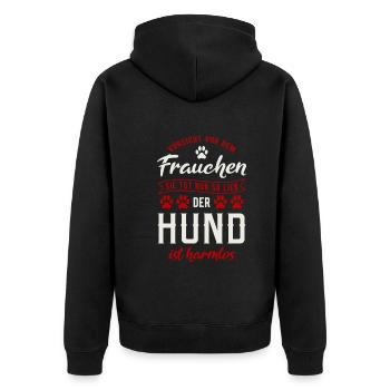 Vorsicht Vor Dem Frauchen Der Hund Ist Harmlos - Unisex Premium Bio Zip Hoodie - Schwarz - Hinten - Nico (187cm)