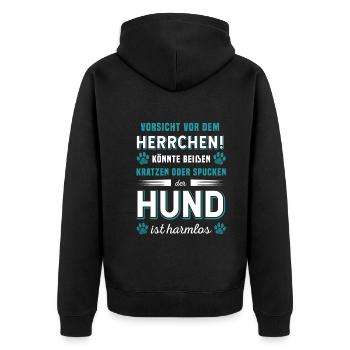 Vorsicht Vor Dem Herrchen Der Hund Ist Harmlos - Unisex Premium Bio Zip Hoodie - Schwarz - Hinten - Nico (187cm)