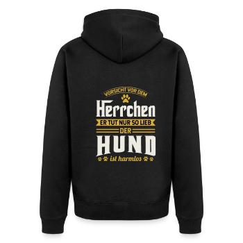 Vorsicht Vor Dem Herrchen Der Hund Ist Harmlos - Unisex Premium Bio Zip Hoodie - Schwarz - Hinten - Nico (187cm)