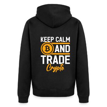 Ruhe Bewahren Und Mit Kryptowährungen Handeln - Unisex Premium Bio Zip Hoodie - Schwarz - Hinten - Nico (187cm)