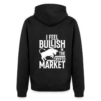 Ich Bin Optimistisch Für Den Kryptomarkt - Unisex Premium Bio Zip Hoodie - Schwarz - Hinten - Nico (187cm)
