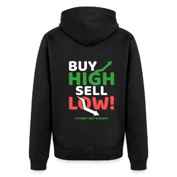 Hoch Kaufen Niedrig Verkaufen! - Unisex Premium Bio Zip Hoodie - Schwarz - Hinten - Nico (187cm)