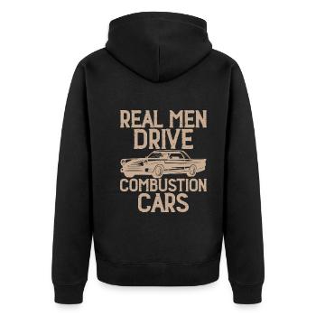Real men drive combustion cars - Unisex Premium Organic Zip Hoodie - black - Back - Nico (187cm)