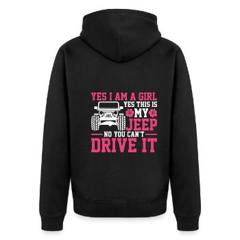 Ja Ich Bin Ein Mädchen Ja Das Ist Mein Auto - Unisex Premium Bio Zip Hoodie - Schwarz - Hinten - Nico (187cm)