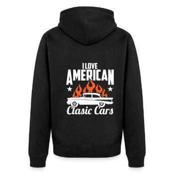 J’adore les voitures classiques américaines - Veste à capuche bio Premium Unisexe - noir - Dos - Nico (187cm)