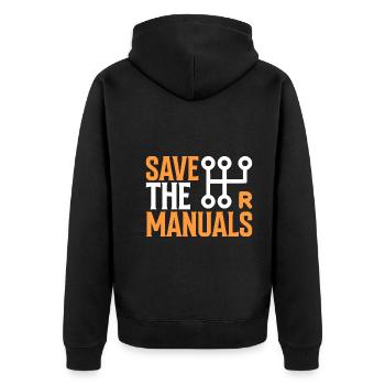 Save The Manuals - Auto - Unisex Premium Bio Zip Hoodie - Schwarz - Hinten - Nico (187cm)