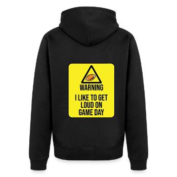 Warnung: Ich Mag Es Am Spieltag Laut Zu Werden - Unisex Premium Bio Zip Hoodie - Schwarz - Hinten - Nico (187cm)
