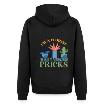 Ich Bin Florist Ich Bin Gewohnt Mit Stichen - Unisex Premium Bio Zip Hoodie - Schwarz - Hinten - Nico (187cm)