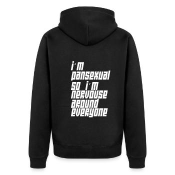 Ich Bin Pansexuell Also Bin Ich Vor Jedem Nervös - Unisex Premium Bio Zip Hoodie - Schwarz - Hinten - Nico (187cm)