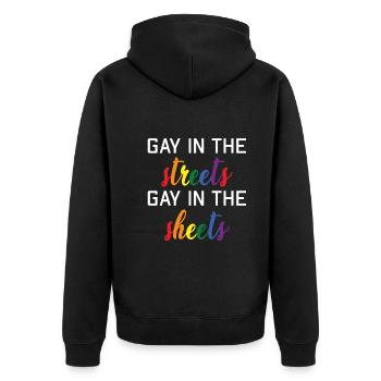 Gay dans la rue Gay au lit - Veste à capuche bio Premium Unisexe - noir - Dos - Nico (187cm)