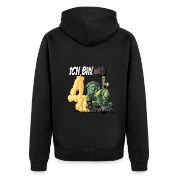 Ich bin 4 - 4. Geburtstag Zug Dampflok - Unisex Premium Bio Zip Hoodie - Schwarz - Hinten - Nico (187cm)
