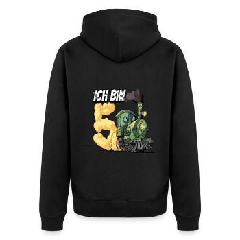 Ich bin 5 - 5. Geburtstag Zug Dampflok - Unisex Premium Bio Zip Hoodie - Schwarz - Hinten - Nico (187cm)