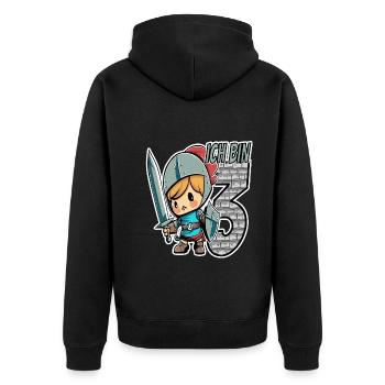 Ich bin 3 - 3. Geburtstag - Ritter - Unisex Premium Bio Zip Hoodie - Schwarz - Hinten - Nico (187cm)