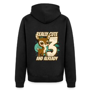 really Cute and already 3 - fawn children birthday - Unisex Premium Bio Zip Hoodie - Schwarz - Hinten - Nico (187cm)