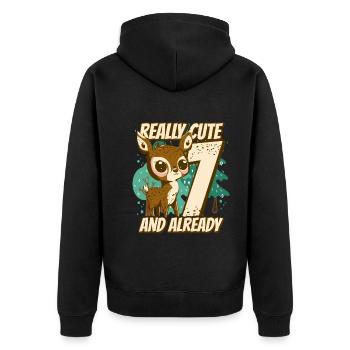 really Cute and already 7 - fawn children birthday - Unisex Premium Bio Zip Hoodie - Schwarz - Hinten - Nico (187cm)