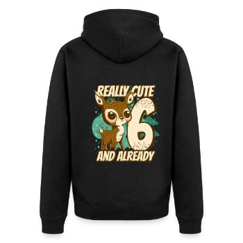 really Cute and already 6 - fawn children birthday - Unisex Premium Bio Zip Hoodie - Schwarz - Hinten - Nico (187cm)