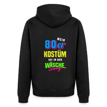 80er Jahre Mottoparty 1980er Achtziger Kostüm - Unisex Premium Bio Zip Hoodie - Schwarz - Hinten - Nico (187cm)