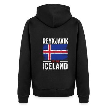 Drapeau de l’Islande | Création 1786 | Vintage Reykjavik - Veste à capuche bio Premium Unisexe - noir - Dos - Nico (187cm)