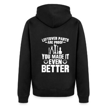 Leftover parts are the proof that it is better - Unisex Premium Organic Zip Hoodie - black - Back - Nico (187cm)