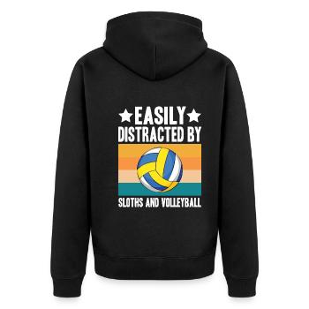 Leicht Ablenkbar Durch Faultiere Und Volleyball - Unisex Premium Bio Zip Hoodie - Schwarz - Hinten - Nico (187cm)