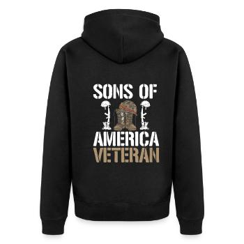 Söhne Amerikas Veteran - Unisex Premium Bio Zip Hoodie - Schwarz - Hinten - Nico (187cm)