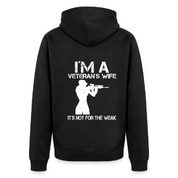 Ich Bin Die Frau Eines Veteranen - Unisex Premium Bio Zip Hoodie - Schwarz - Hinten - Nico (187cm)