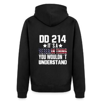DD-214 Es Ist Eine Veteranen Sache - Veteran - Unisex Premium Bio Zip Hoodie - Schwarz - Hinten - Nico (187cm)