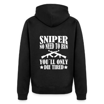 Tireur d’élite Pas besoin de courir... - Vétéran - Veste à capuche bio Premium Unisexe - noir - Dos - Nico (187cm)