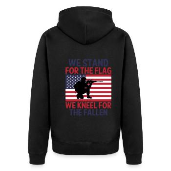 We stand for the flag We kneel for the fallen - Unisex Premium Organic Zip Hoodie - black - Back - Nico (187cm)