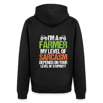 I'm a farmer, my sarcasm depends on - Unisex Premium Organic Zip Hoodie - black - Back - Nico (187cm)