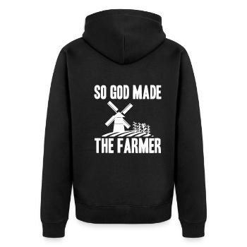 This is how God created the farmer - Unisex Premium Organic Zip Hoodie - black - Back - Nico (187cm)