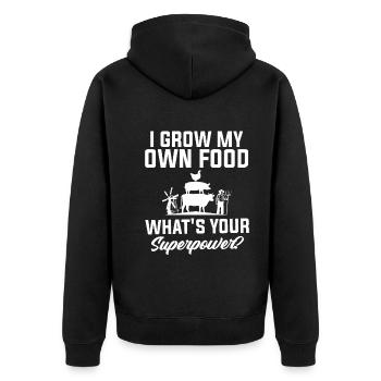 I grow my own food - Farmer - Unisex Premium Organic Zip Hoodie - black - Back - Nico (187cm)
