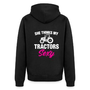 She thinks my tractors are sexy - Unisex Premium Organic Zip Hoodie - black - Back - Nico (187cm)